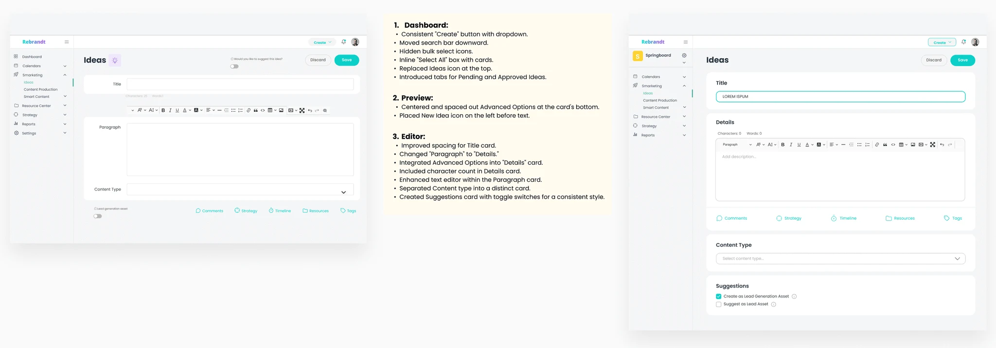 A secondary dashboard with a consistent create button and tabbed pending and approved views